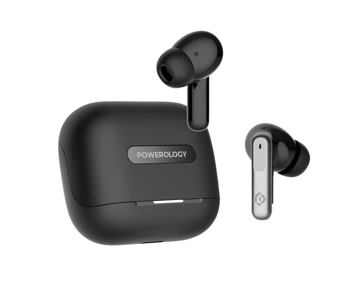 Powerology, 6 Mic Hybrid ANC + ENC True Wireless Buds- Black 