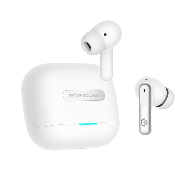Powerology, 6 Mic Hybrid ANC + ENC True Wireless Buds- White