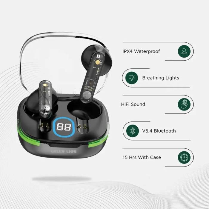 Green Lion Vegas True Wireless Earbuds - Black