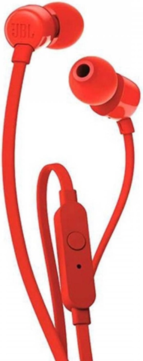 JBL Tune 110, Wired In-Ear Headphones, With JBL Pure Bass Sound,  Built-in Microphone- Red