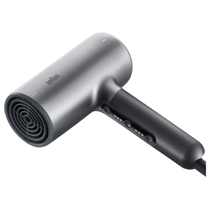 Braun Hairdryer HD4.3, Hair Dryer, HTDC Motor, 2200 Watts, +3 Attachments, Large Diffuser, Straightening Comb, HTDC Motor, Electronic LED Indicator, Super Ionic Function, Electro Grey - BRHD435SDE