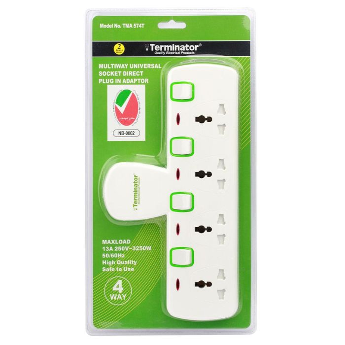 Terminator  4 Way T-Socket Multi Adaptor with Individual Switches & Indicators -TMA574T