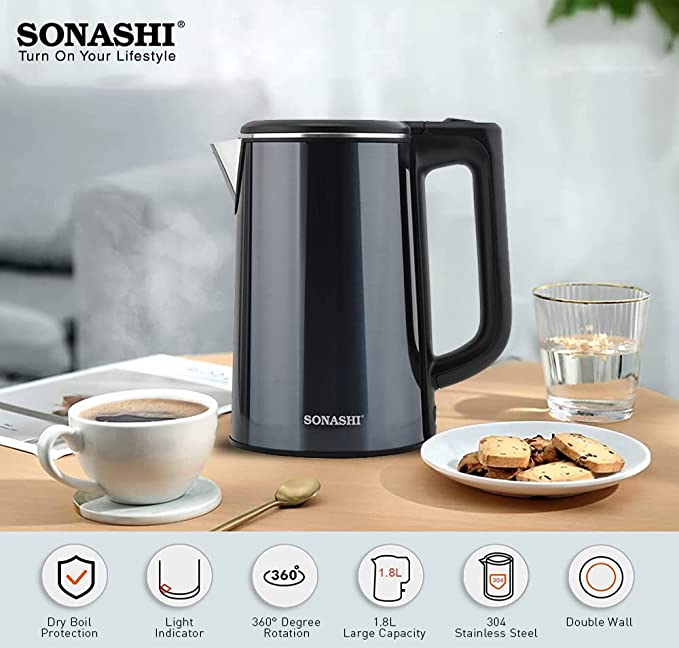 Sonashi 1.8 Litres Stainless Steel Cordless Kettle, SKT-1810