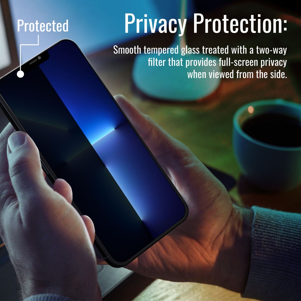 Promate Spartan-I13MAX Privacy Screen Protector for iPhone 13 Pro Max, Black