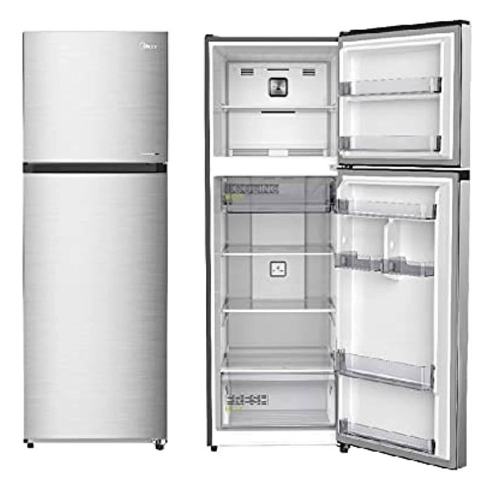 Midea 385L Gross Top Mount Double Door Refrigerator, 2 Doors Frost Free Fridge Freezer with Smart Sensor & Humidity Control, Active-C Fresh, Multi-Air Flow, Electronic Control, Silver 