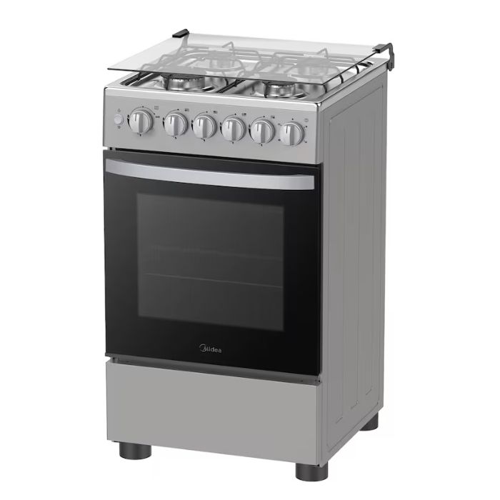 Midea 50x55cm Freestanding Cooker, Full Gas Cooking Range With 4 Burners, Stainless Steel, Automatic Ignition & Full Safety, Heat Resistant Knobs - MFO-MG20TESS-FFD