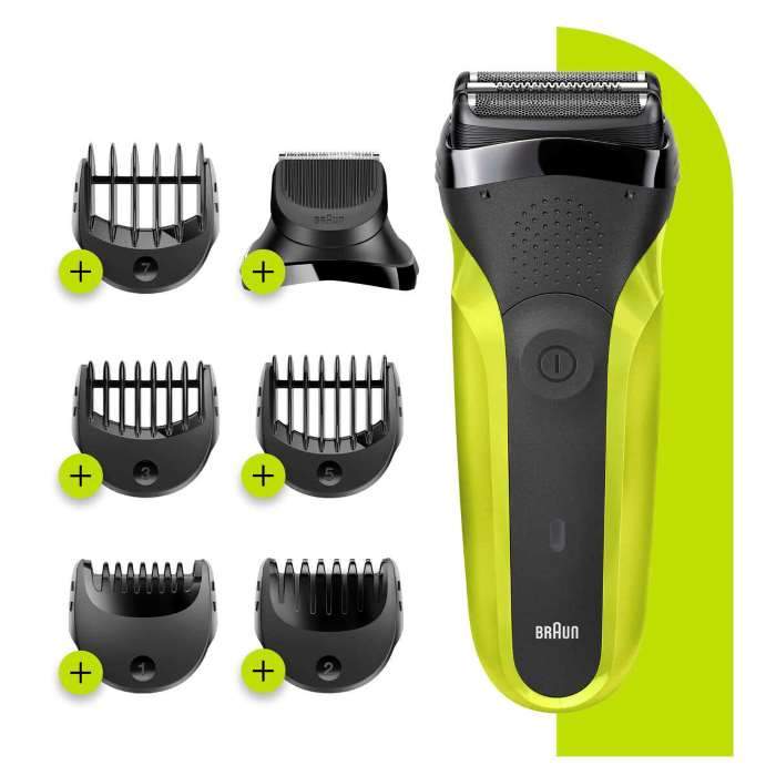 Braun Series 3 Shave&Style Shaver, 3-in-1 Beard Trimmer & Electric Razor To Shave with Precision Beard Trimmer & 5 Combs, 3 Flexible Blades, Volt Green - Shaver 300BT