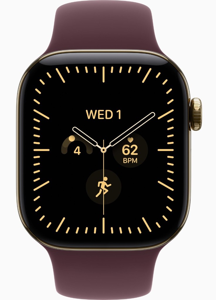 Apple Watch Series 12, GPS + Cellular, 42mm, Radiant Gold Titanium Case with Burgundy Sport Band - M/L