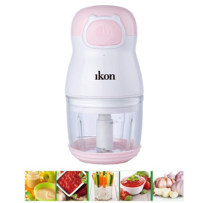 Ikon Rechargeable Glass Chopper With Stainless Steel Blades, 300 ml, IK-CRC74 - Pink