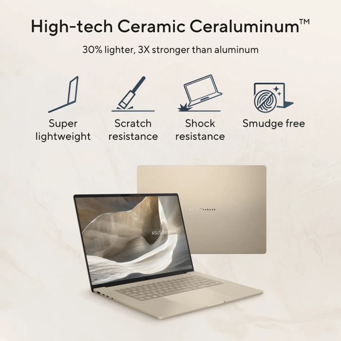 Asus Zenbook A16 UX3607OA Laptop, 16inch 3K OLED 120Hz Display, Snapdragon X2 Elite Extreme X2E94100 Processor, 48GB RAM, 1TB SSD, Windows 11 Home, Backlit English & Arabic Keyboard
