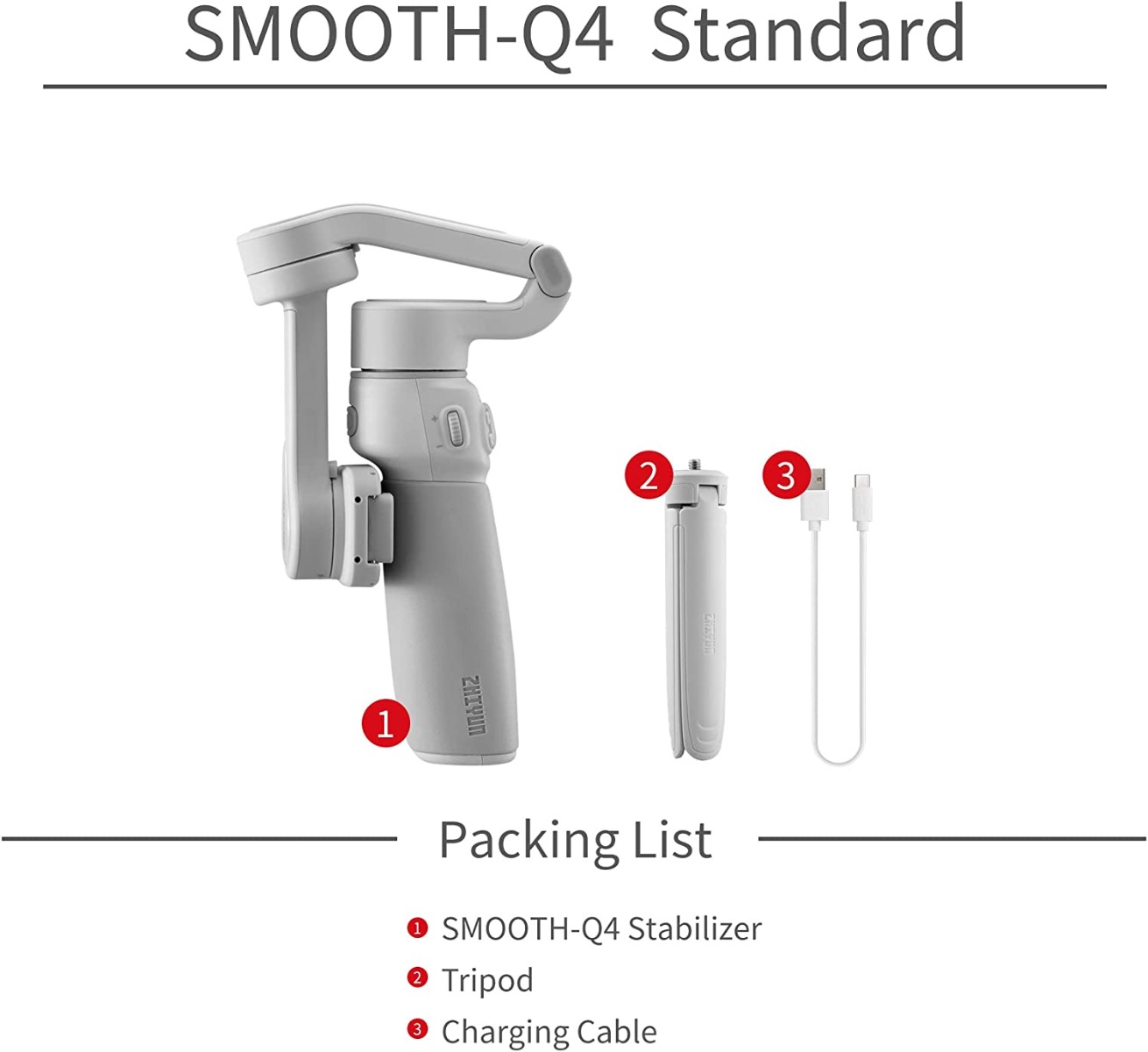 Smooth Q4 Gimbal Stabilizer, Built-in Extension Rod, Portable and Foldable, Vlogging Stabilizer, YouTube TikTok Video, White